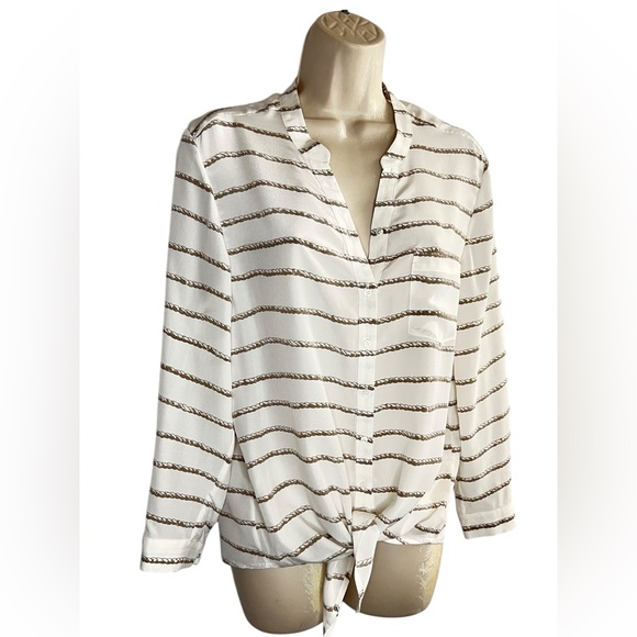 Joie Silk Tie-Front Shirt Rope Print Roll-Up Sleeves Size S - Picture 3 of 13